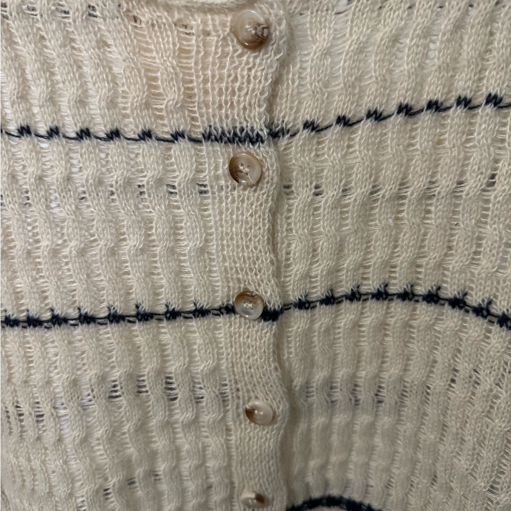 Hem & Thread Cream and Dark Navy Striped Cardigan Sweater Size LG - Picture 4 of 5